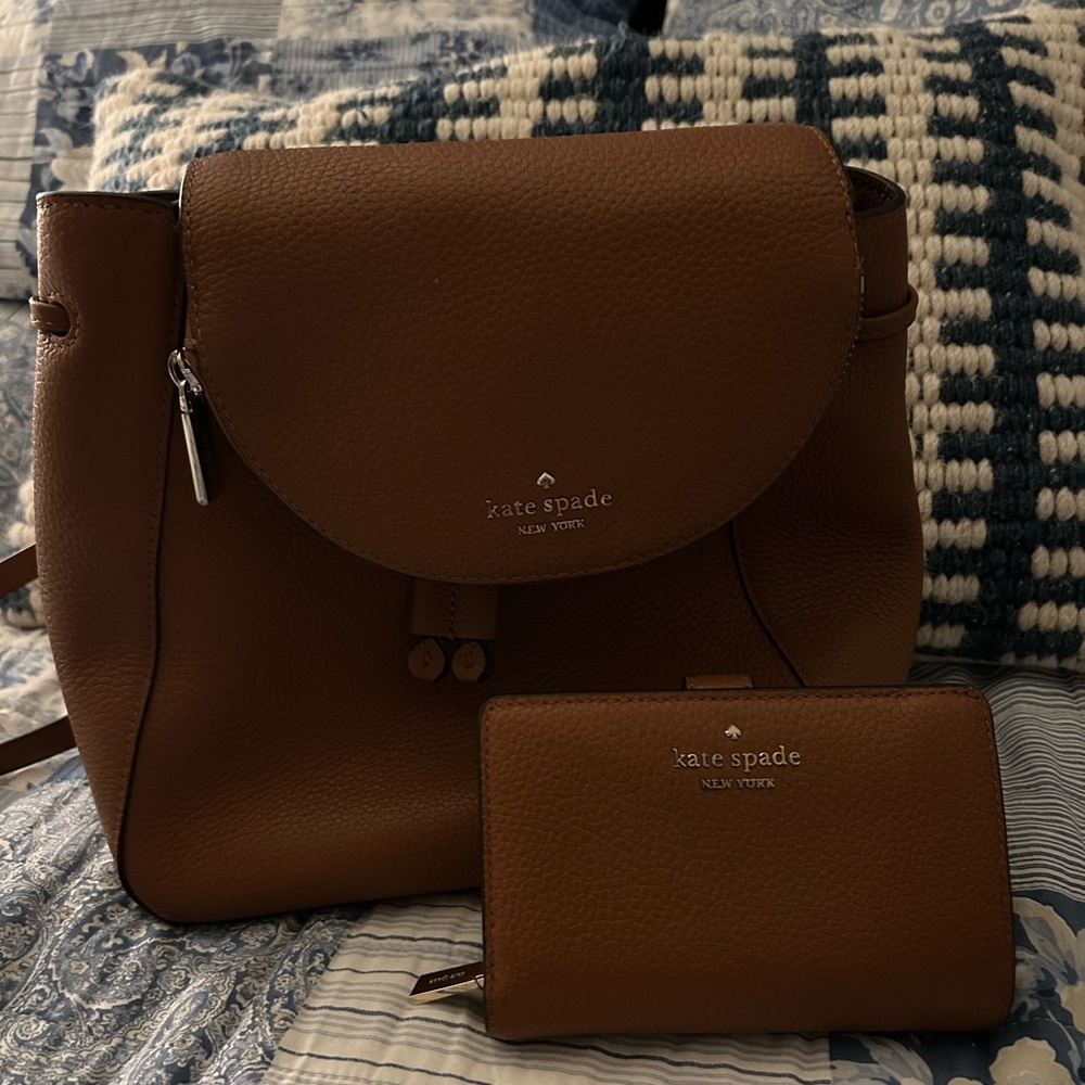Kate Spade Tan Leather Backpack and Wallet